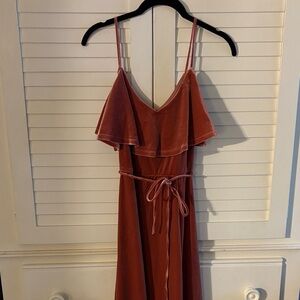 June & Hudson Strapless Rust Dress with Ruffle